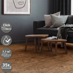 5er Set PVC Vinylboden Bodenbelag 7 Dielen 4,2mm für 1,54m² mit Klick-System Akazie ML-Design