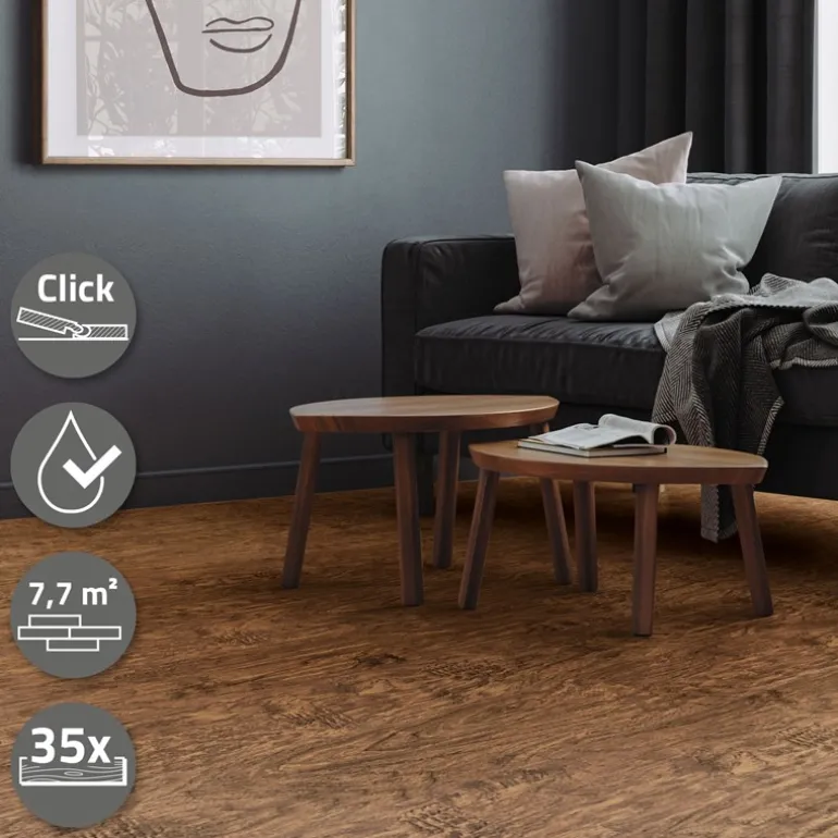 5er Set PVC Vinylboden Bodenbelag 7 Dielen 4,2mm für 1,54m² mit Klick-System Akazie ML-Design