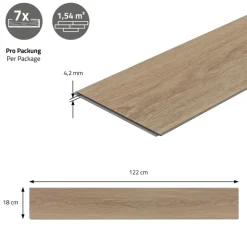5er Set PVC Vinylboden Bodenbelag 7 Dielen 4,2mm für 1,54m² mit Klick-System Eiche Golden Hour ML-Design