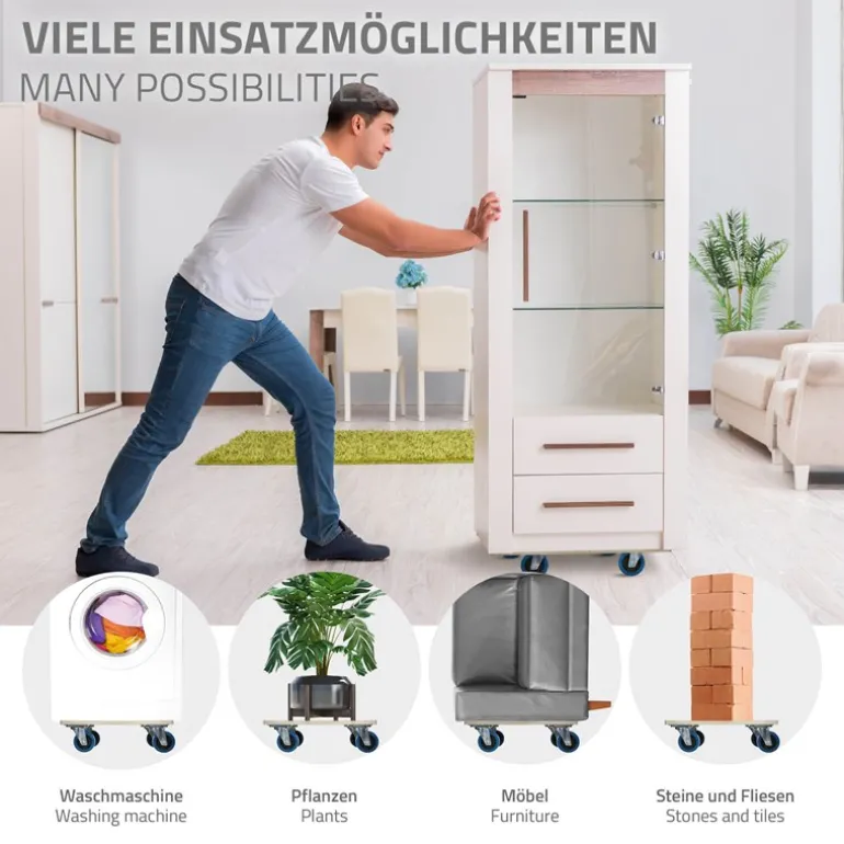 2er Set Rollbrett Möbelroller 35 x 50 cm aus Multiplex Tragkraft 800 kg