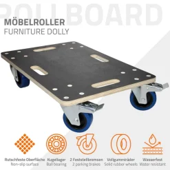 2er Set Rollbrett Möbelroller 40 x 60 cm aus Multiplex mit Feststellbremsen Tragkraft 800 kg