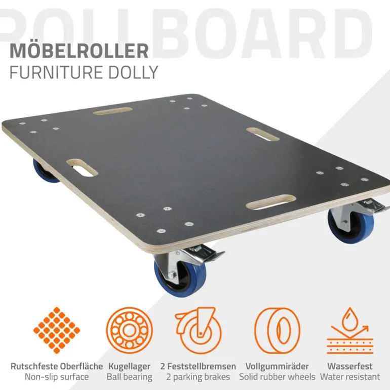 2er Set Rollbrett Möbelroller 60 x 80 cm aus Multiplex mit Feststellbremsen Tragkraft 800 kg