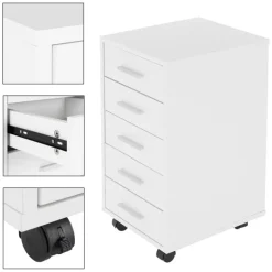 2er Set Rollcontainer mit 5 Schubladen 33x38x63,5 cm Weiß ML-Design