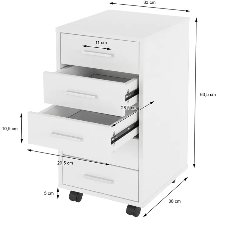 2er Set Rollcontainer mit 5 Schubladen 33x38x63,5 cm Weiß ML-Design