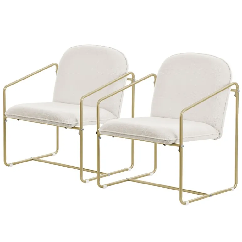 2er Set Sessel Beige mit goldenem Stahlgestell Relaxsessel mit Arm-& Rückenlehne ML-Design