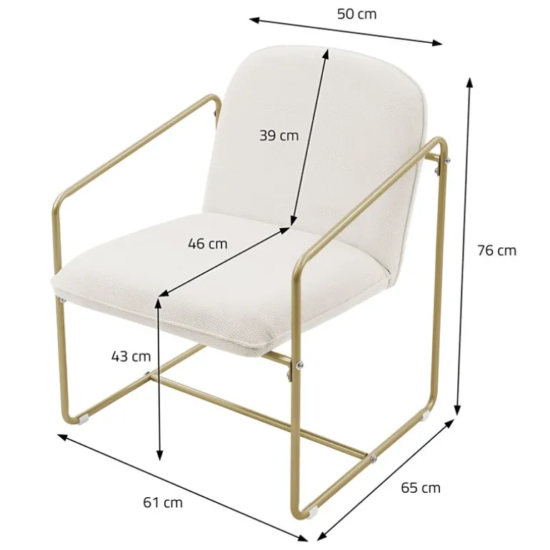 2er Set Sessel Beige mit goldenem Stahlgestell Relaxsessel mit Arm-& Rückenlehne ML-Design