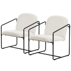2er Set Sessel Beige mit schwarzem Stahlgestell Relaxsessel mit Arm-& Rückenlehne ML-Design