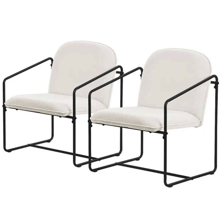 2er Set Sessel Beige mit schwarzem Stahlgestell Relaxsessel mit Arm-& Rückenlehne ML-Design
