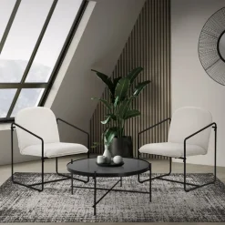 2er Set Sessel Beige mit schwarzem Stahlgestell Relaxsessel mit Arm-& Rückenlehne ML-Design