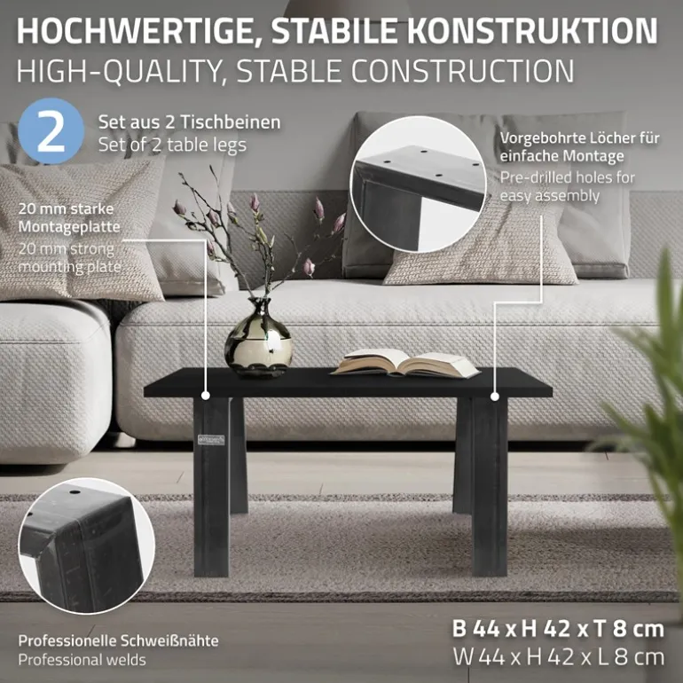 2er Set Tischbeine Bankkufen Loft 44x42 cm Industrial Profil 8x2cm Stahl U-Form ML-Design
