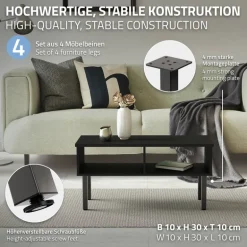 4er Set Tischbeine 30 cm Dunkelgrau Optik Industrial Stahl pulverbeschichtet eckig Profil 4x4cm Höhenverstellbare Möbelfüße 1-4 cm