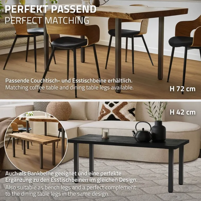 4er Set Tischbeine 30 cm Dunkelgrau Optik Industrial Stahl pulverbeschichtet eckig Profil 4x4cm Höhenverstellbare Möbelfüße 1-4 cm