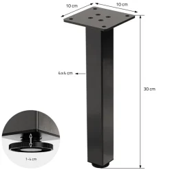 4er Set Tischbeine 30 cm Dunkelgrau Optik Industrial Stahl pulverbeschichtet eckig Profil 4x4cm Höhenverstellbare Möbelfüße 1-4 cm