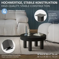4er Set Tischbeine I-Design 30 cm Dunkelgrau Optik Industrial Stahl pulverbeschichtet eckig Profil 8x8 cm Höhenverstellbare Möbelfüße 1-4 cm ML-Design