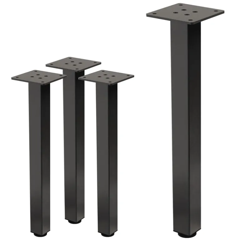 4er Set Tischbeine I-Design 42 cm Dunkelgrau Optik Industrial Stahl pulverbeschichtet eckig Profil 4x4 cm Höhenverstellbare Möbelfüße 1-4 cm