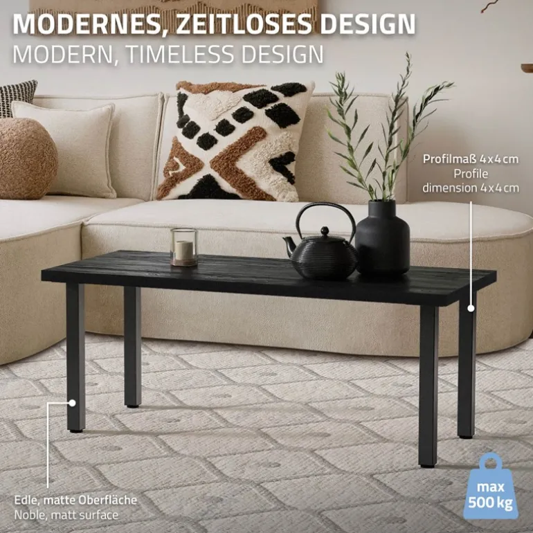 4er Set Tischbeine I-Design 42 cm Dunkelgrau Optik Industrial Stahl pulverbeschichtet eckig Profil 4x4 cm Höhenverstellbare Möbelfüße 1-4 cm