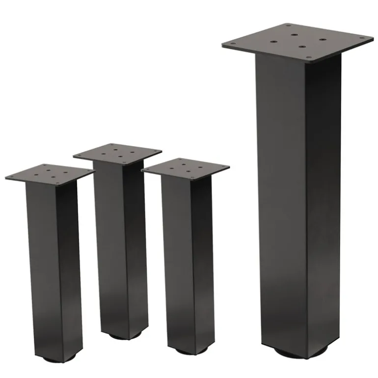 4er Set Tischbeine I-Design 42 cm Dunkelgrau Optik Industrial Stahl pulverbeschichtet eckig Profil 8x8 cm Höhenverstellbare Möbelfüße 1-4 cm ML-Design