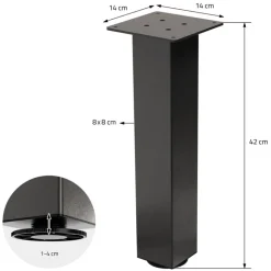 4er Set Tischbeine I-Design 42 cm Dunkelgrau Optik Industrial Stahl pulverbeschichtet eckig Profil 8x8 cm Höhenverstellbare Möbelfüße 1-4 cm ML-Design