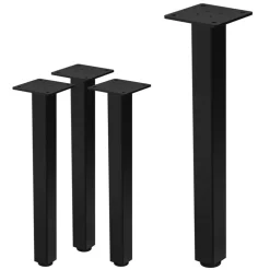 4er Set Tischbeine I-Design 42 cm Schwarz glänzend aus pulverbeschichtetem Stahl eckig Profil 4x4 cm Höhenverstellbare Möbelfüße 1-4 cm