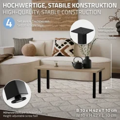 4er Set Tischbeine I-Design 42 cm Schwarz glänzend aus pulverbeschichtetem Stahl eckig Profil 4x4 cm Höhenverstellbare Möbelfüße 1-4 cm