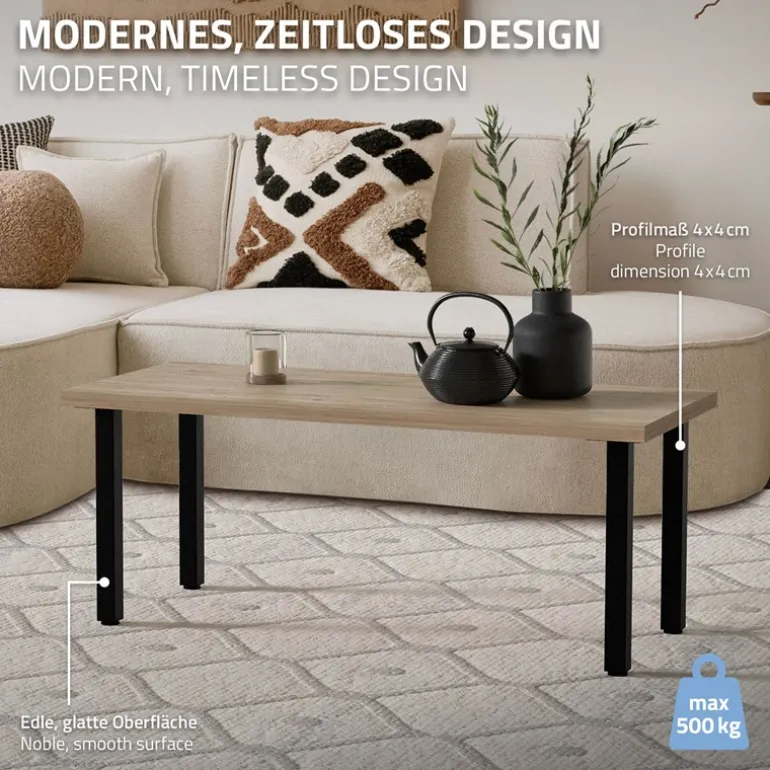 4er Set Tischbeine I-Design 42 cm Schwarz glänzend aus pulverbeschichtetem Stahl eckig Profil 4x4 cm Höhenverstellbare Möbelfüße 1-4 cm