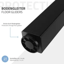 4er Set Tischbeine I-Design 42 cm Schwarz glänzend aus pulverbeschichtetem Stahl eckig Profil 4x4 cm Höhenverstellbare Möbelfüße 1-4 cm
