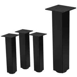 4er Set Tischbeine I-Design 42 cm Schwarz glänzend aus pulverbeschichtetem Stahl eckig Profil 8x8 cm Höhenverstellbare Möbelfüße 1-4 cm ML-Design