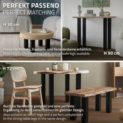 4er Set Tischbeine I-Design 42 cm Schwarz glänzend aus pulverbeschichtetem Stahl eckig Profil 8x8 cm Höhenverstellbare Möbelfüße 1-4 cm ML-Design