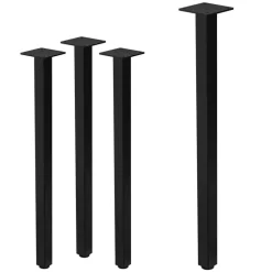 4er Set Tischbeine I-Design 72 cm Schwarz glänzend aus pulverbeschichtetem Stahl eckig Profil 4x4 cm Höhenverstellbare Möbelfüße 1-4cm