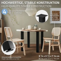 4er Set Tischbeine I-Design 72 cm Schwarz glänzend aus pulverbeschichtetem Stahl eckig Profil 8x8 cm Höhenverstellbare Möbelfüße 1-4cm ML-Design