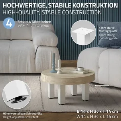4er Set Tischbeine I-Design 30 cm Weiß glänzend aus pulverbeschichtetem Stahl eckig Profil 8x8 cm Höhenverstellbare Möbelfüße 1-4 cm ML-Design