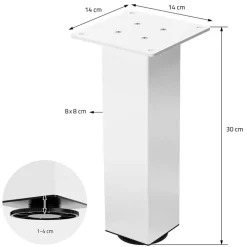 4er Set Tischbeine I-Design 30 cm Weiß glänzend aus pulverbeschichtetem Stahl eckig Profil 8x8 cm Höhenverstellbare Möbelfüße 1-4 cm ML-Design