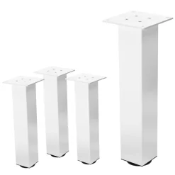 4er Set Tischbeine I-Design 42 cm Weiß glänzend aus pulverbeschichtetem Stahl eckig Profil 8x8 cm Höhenverstellbare Möbelfüße 1-4 cm ML-Design
