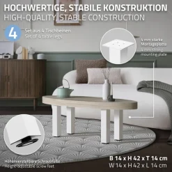 4er Set Tischbeine I-Design 42 cm Weiß glänzend aus pulverbeschichtetem Stahl eckig Profil 8x8 cm Höhenverstellbare Möbelfüße 1-4 cm ML-Design