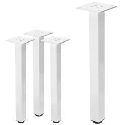 4er Set Tischbeine I-Design 42 cm Weiß glänzend aus pulverbeschichtetem Stahl eckig Vierkantprofil 4x4 cm Höhenverstellbare Möbelfüße 1-4 cm