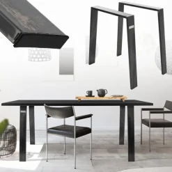 2er Set Tischbeine Loft 75x72 cm Profil 8x2cm aus Stahl U-Form ML-Design