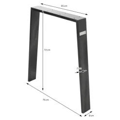 2er Set Tischbeine Loft 75x72 cm Profil 8x2cm aus Stahl U-Form ML-Design