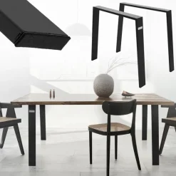 2er Set Tischbeine Loft 90x72 cm Schwarz Profil 8x2 cm aus Stahl U-Form ML-Design