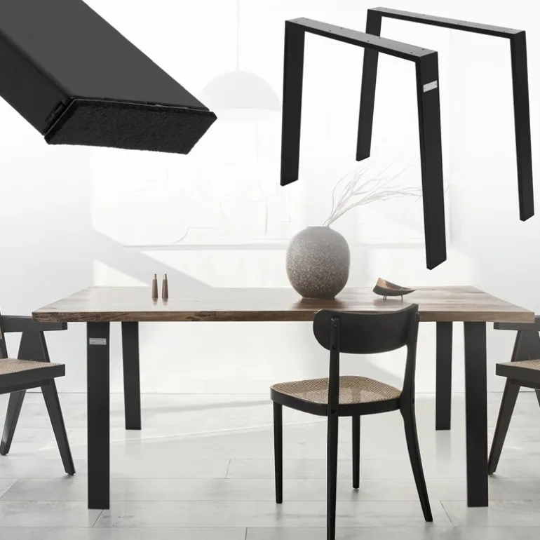 2er Set Tischbeine Loft 90x72 cm Schwarz Profil 8x2 cm aus Stahl U-Form ML-Design