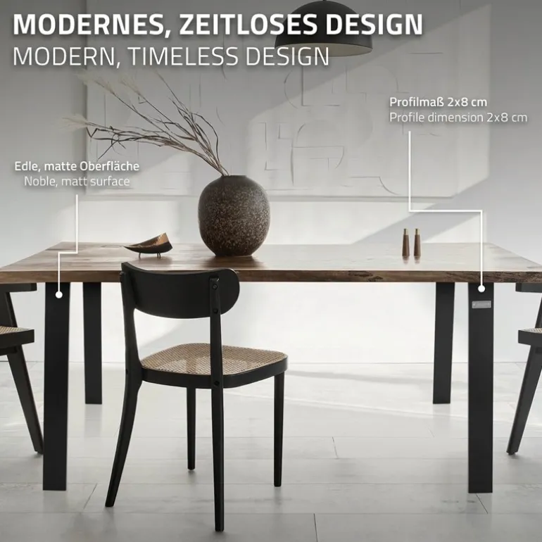 2er Set Tischbeine Loft 90x72 cm Schwarz Profil 8x2 cm aus Stahl U-Form ML-Design