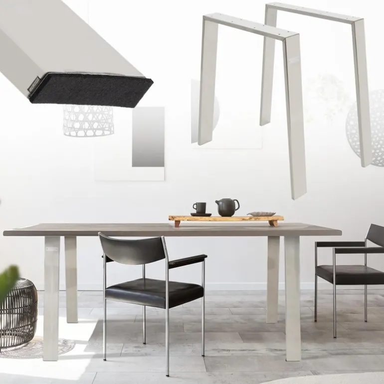 2er Set Tischbeine Loft 75x72 cm Silber Profil 8x2cm aus Edelstahl U-Form ML-Design