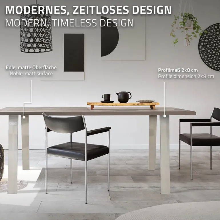 2er Set Tischbeine Loft 75x72 cm Silber Profil 8x2cm aus Edelstahl U-Form ML-Design