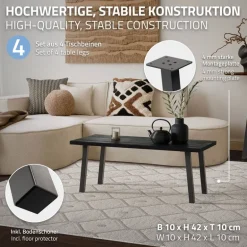 4er Set Tischbeine schräg 42 cm Dunkelgrau Optik Industrial aus pulverbeschichtetem Stahl Profil 4x4cm I-Form 96° Neigung ML-Design