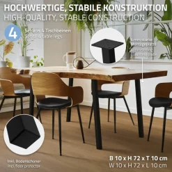4er Set Tischbeine schräg 72 cm Schwarz glänzend aus pulverbeschichtetem Stahl eckig Profil 4x4 cm I-Form 96° Neigung ML-Design