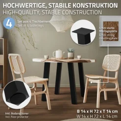 4er Set Tischbeine schräg 72 cm Schwarz glänzend aus Stahl eckig Profil 8x8 cm I-Form 96° Neigung ML-Design