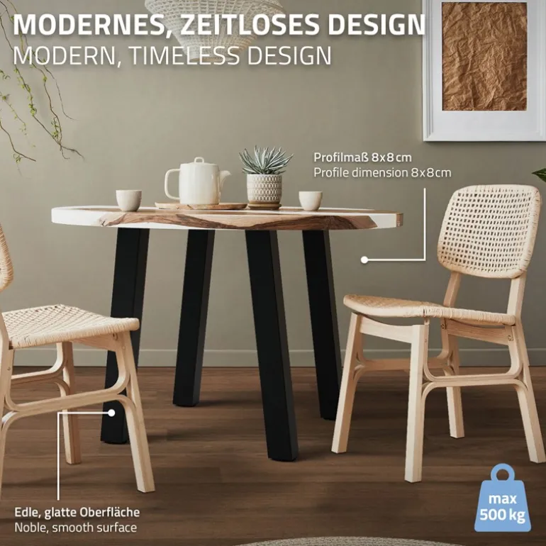 4er Set Tischbeine schräg 72 cm Schwarz glänzend aus Stahl eckig Profil 8x8 cm I-Form 96° Neigung ML-Design