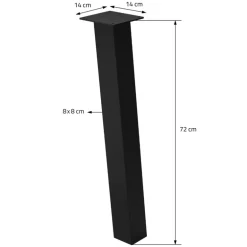 4er Set Tischbeine schräg 72 cm Schwarz glänzend aus Stahl eckig Profil 8x8 cm I-Form 96° Neigung ML-Design