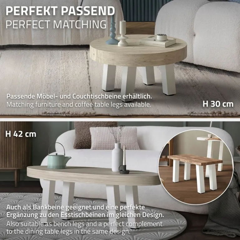 4er Set Tischbeine schräg 72 cm Weiß glänzend aus Stahl eckig Profil 8x8 cm I-Form 96° Neigung ML-Design
