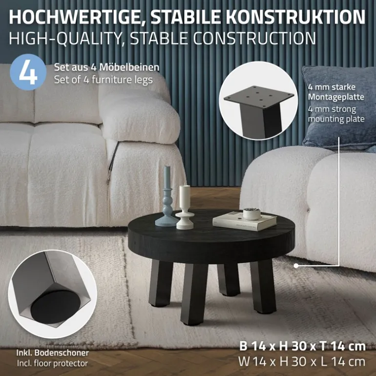 4er Set Tischbeine schräg H30 cm Dunkelgrau Optik Industrial Stahl Profil 8x8 cm I-Form 96° Neigung ML-Design