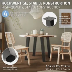 4er Set Tischbeine schräg H72 cm Dunkelgrau Optik Industrial Stahl Profil 8x8 cm I-Form 96° Neigung ML-Design